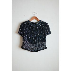 Adriana Papell beaded blouse size Small holiday party evening